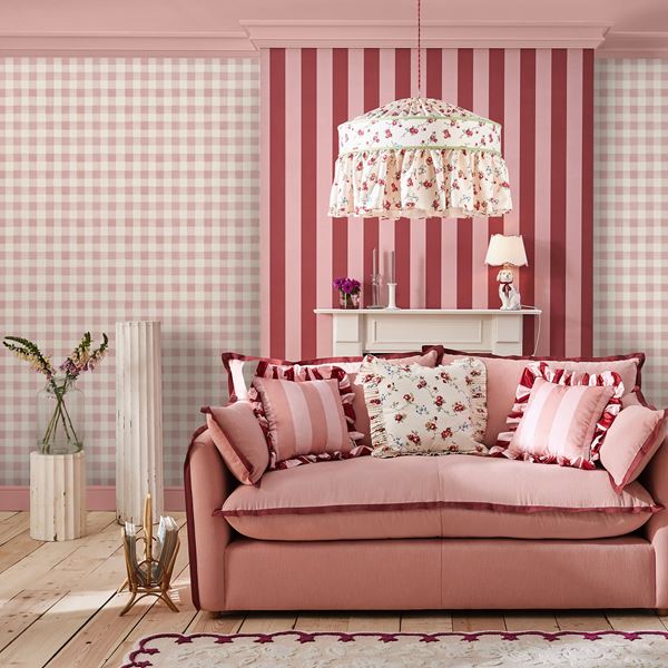 Painted Gingham Wallpaper - Pink